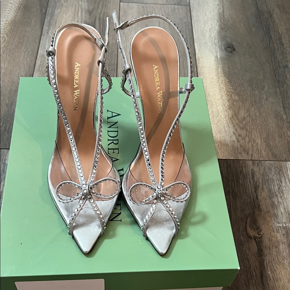 Andrea Wazen Silver Embellished Heels